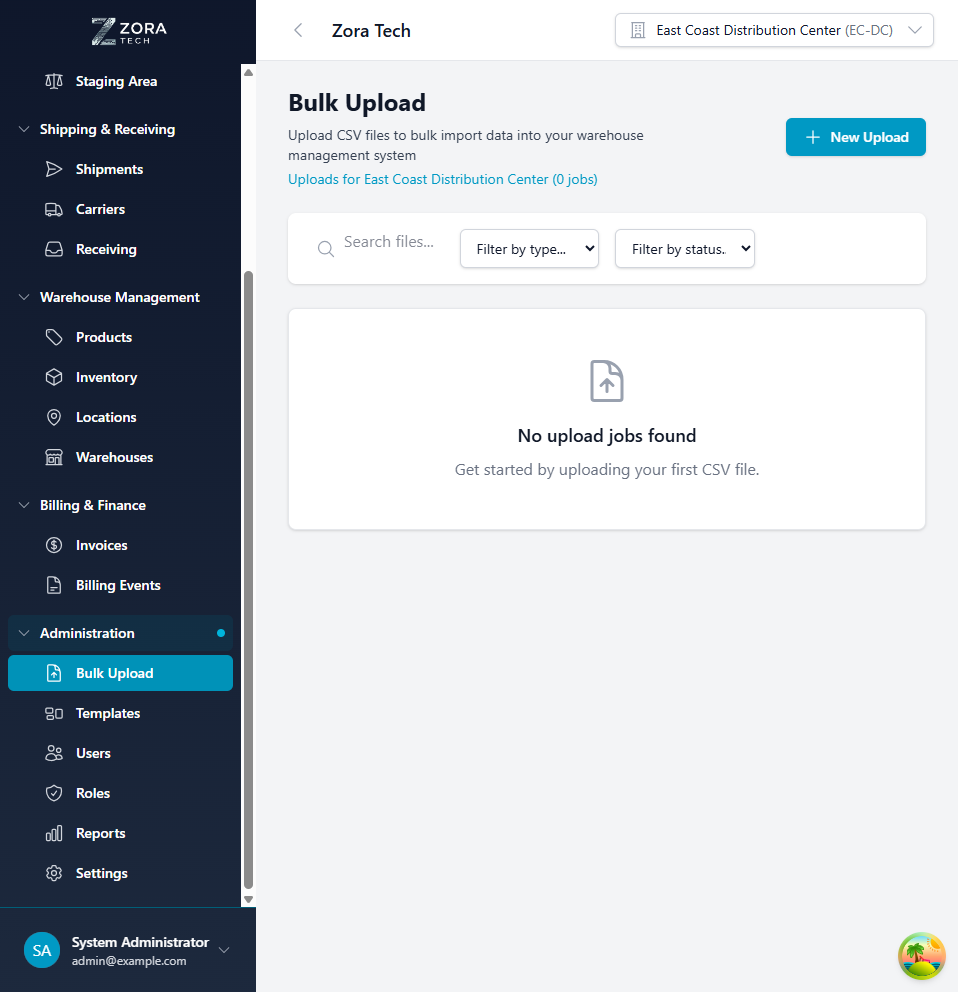 Bulk Upload Main Interface