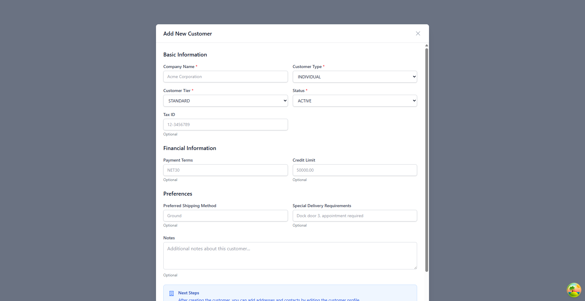 Add New Customer Modal