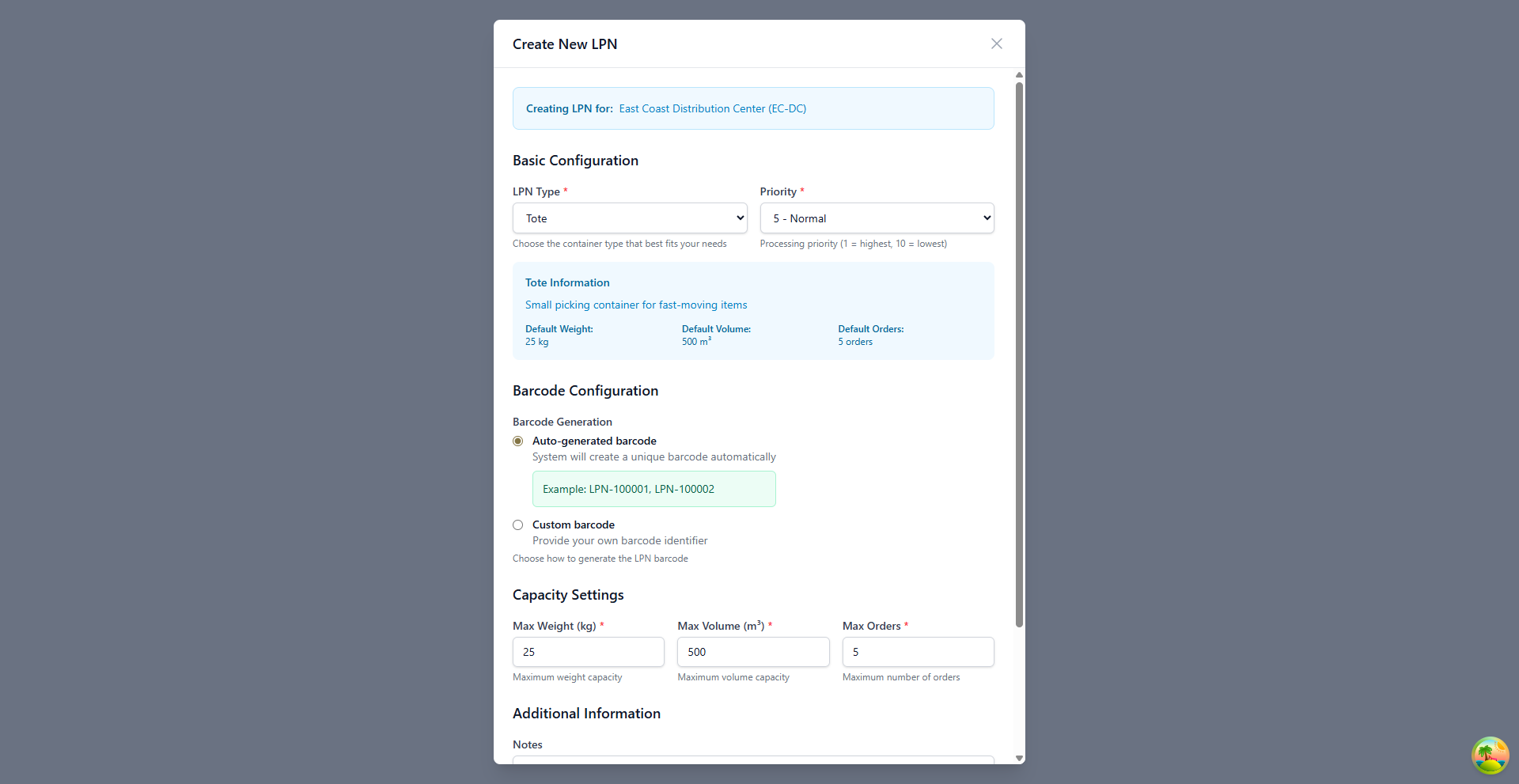 Create New LPN Modal