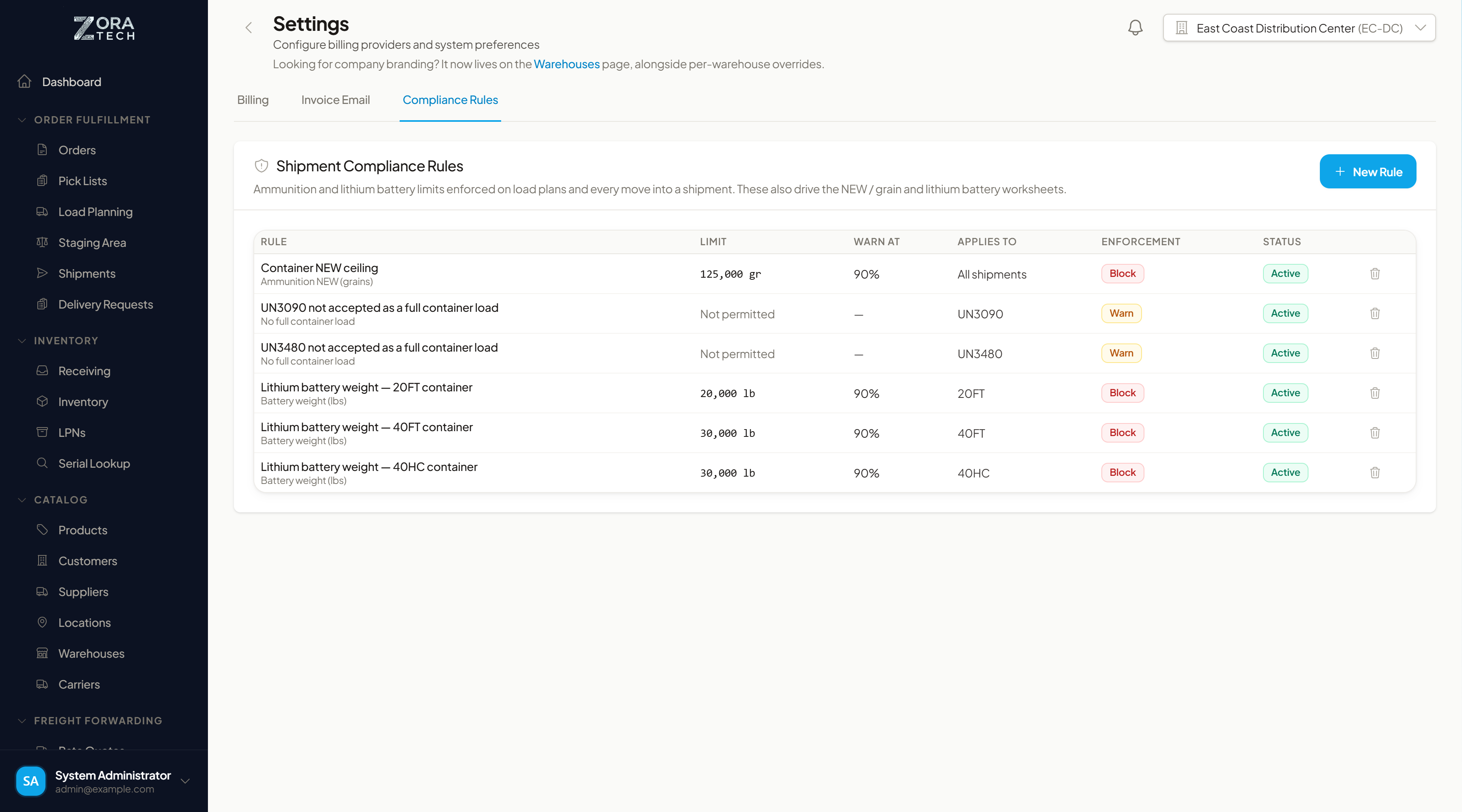 Settings > Compliance Rules