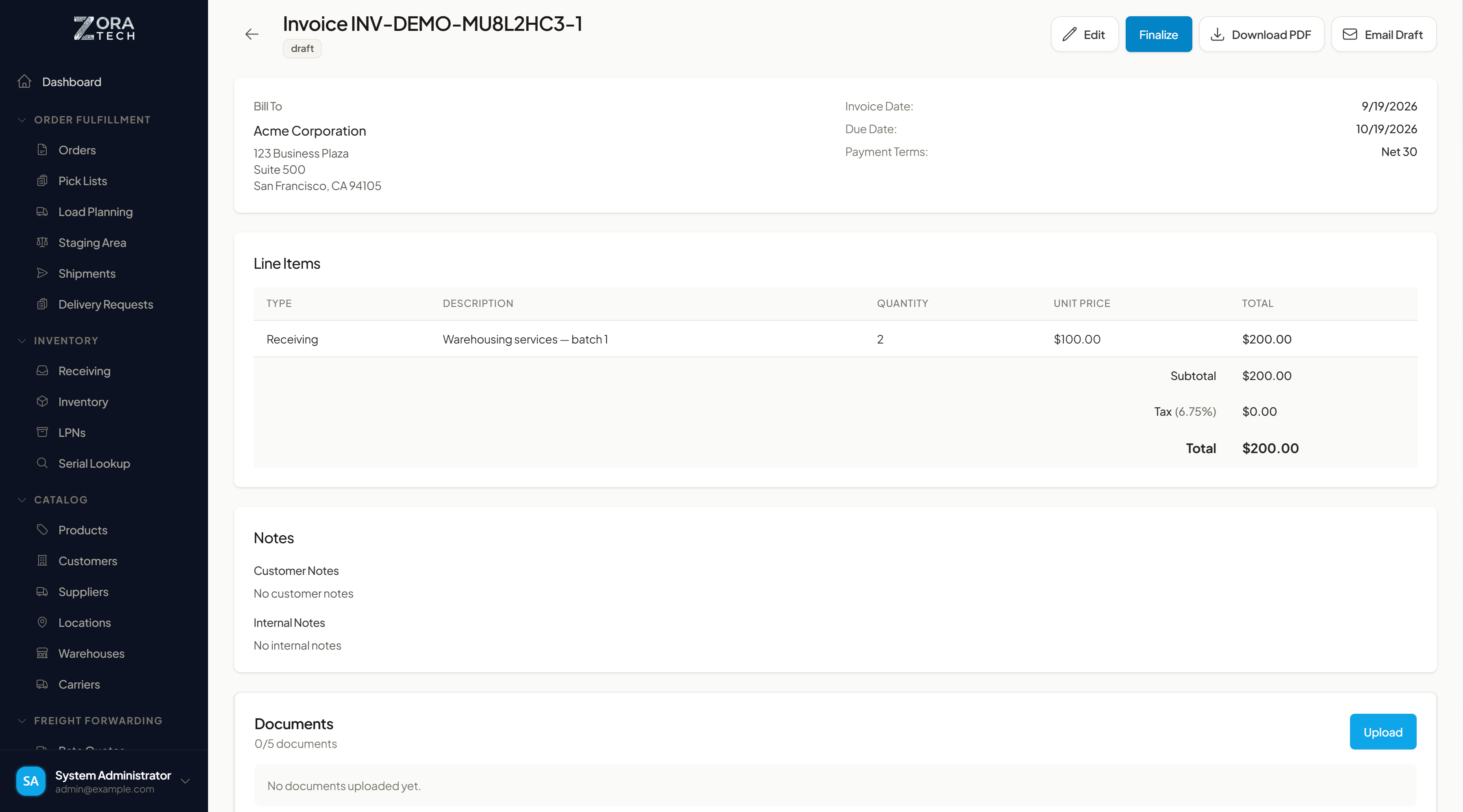 Email Draft on the invoice detail page