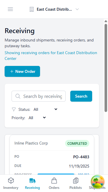 Mobile Receiving View