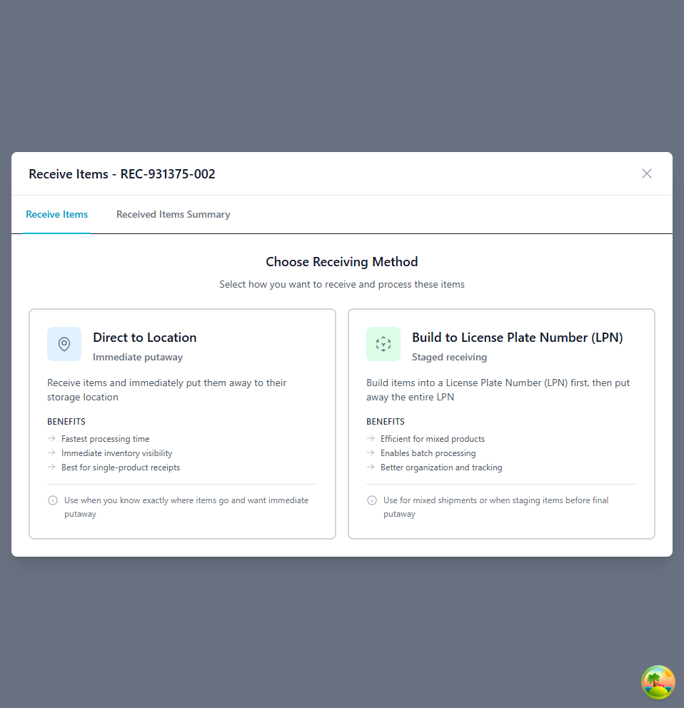 Receiving Method Selection