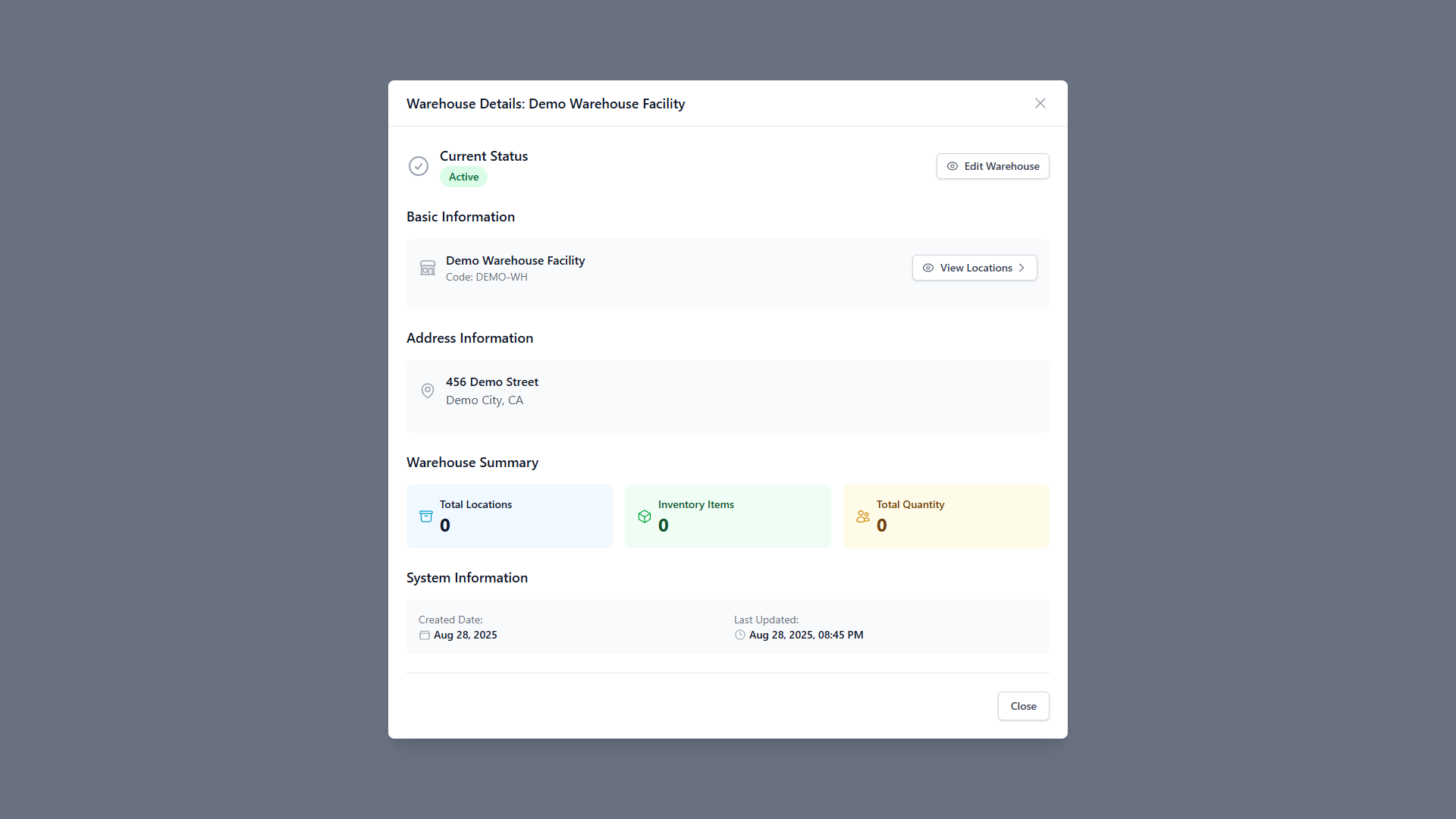 Warehouse Details Modal